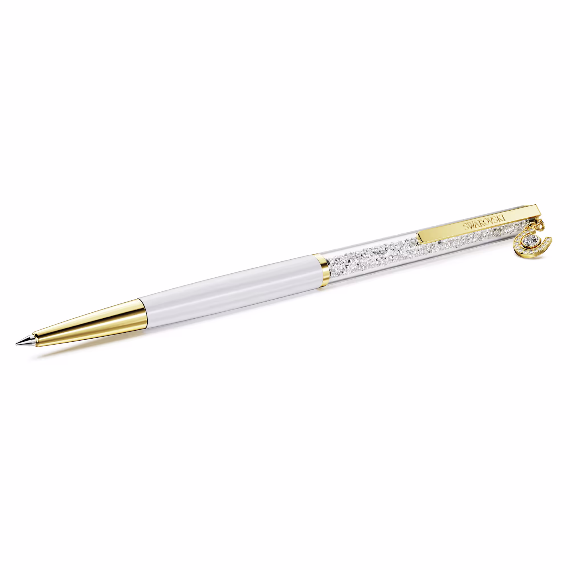 crystalline-ballpoint-pen--horse-shoe--white--white-lacquered--gold-tone-plated-swarovski-5740699